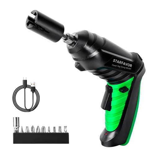 Starfavor Electric String Winder, 200RPM Automatic Guitar Winding Tuner for Stringed Instrument, Rechargeable Power Screwdriver with LED Light, Comes with Extra 10 Pcs Screwdriver Bits