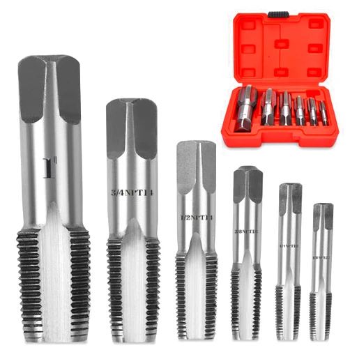 WMAZtool 6 Piece NPT Thread Forming Taps, Pipe Taps Set, High-Speed Steel Drill Bits for Cleaning or Re-Thread Damaged or Jam Pipe Threads, Size 1/8