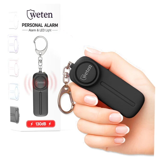 WETEN Personal Alarm Keychain for Women Self Defense - Loud Safety Whistle Alert Device with LED Light – 130 dB Emergency Security Handheld Siren Key Chain by WETEN, Black