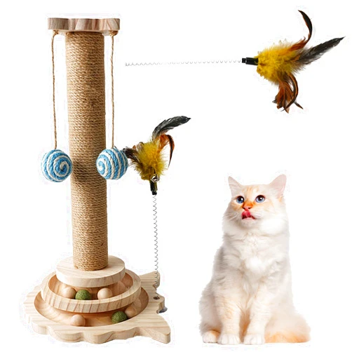 KissDate Cat Scratching Post, 4 in 1 Wooden Cat Scratcher Toy, 18