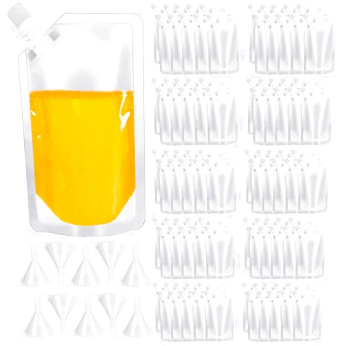 Alaeseje 100 Pcs Plastic Flasks,8 Oz Drink Pouches Bulk,Concealable and Reusable Drink Pouches for Travel