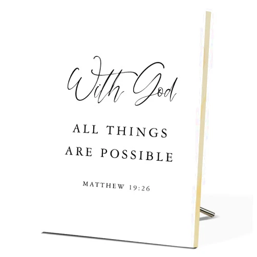 Bxtala Christian Desk Decor - With God All Things Are Possible, Leopard Print Wood Sign Bible Verse Wall Decor, Religious Gifts For Women Men Prayer, Christian Decor For Home Office Bedroom