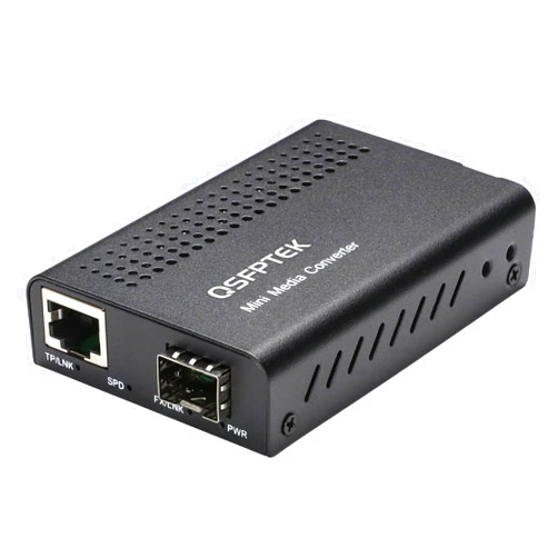 QSFPTEK 10G Media Coverter, 10 Gigabit Fiber to 10G Copper UTP Ethernet Media Converter, Mini Unmanaged 1x 100M/1G/2.5G/5G/10GBase-T RJ45 to 1x 10GBase-X SFP+ Slot 10Gigabit Ethernet Media Converter