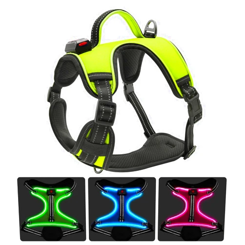 YFbrite LED Dog Harness- Durable Light Up Dog Harness, Reflective Dog Harness Light, Adjustable LED Dog Coat for Small, Medium and Large Dogs (X-Large, Green)