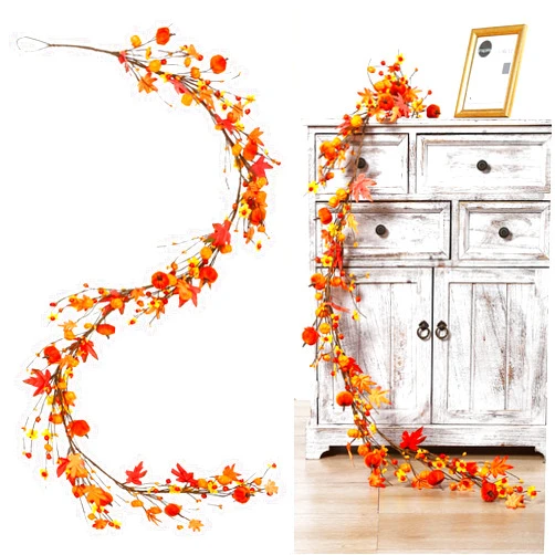 RoseCraft Fall Garland Decor, 6Ft Artificial Berries Pumpkin Maple Leaf Autumn Garland Decorations, for Home Fireplace Door Frame Doorway Porch Backdrop Indoor/Outdoor Party Weeding Holiday Decor.