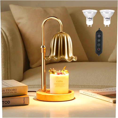 MoKasi Candle Warmer with Lamp Home Decor: Gold Vintage Wax Melt Warmer Aesthetic Bedroom Adjustable Timer Flameless Holder Living Room Essentials Lampara Para Velas Aromaticas Christmas Gifts for Women