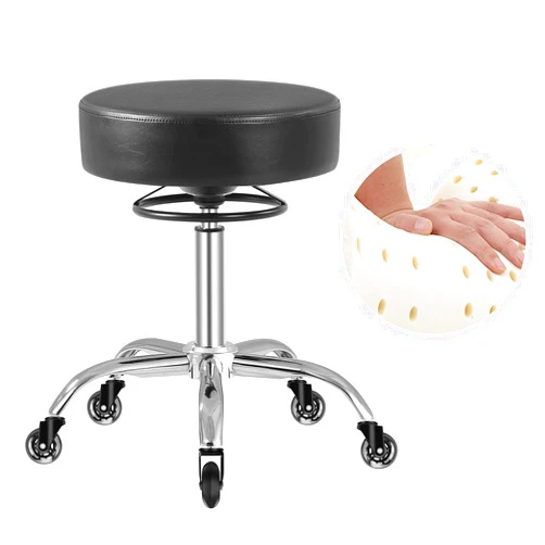 Mineloff Rolling Stool with Wheels 400lbs Weight Capacity,Heavy Duty Lash Chair Adjustable for Tatoo Lab Massage Salon Spa Drafting Nail Teach,360 Swivel,Leather,Thick Seat Padding (Black)