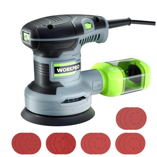WORKPRO 5-Inch Random Orbit Sander, 6 Variable Speeds 7000 to 14000 RPM, 2.5 Amp Electric Sander for Woodworking with Dust Collector, 15pcs Sandpapers