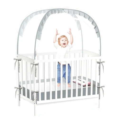 PandaEar Pop Up Crib Tent to Keep Baby from Climbing Out, Breathable Crib Net Mesh Canopy, Babies Crib Cover with Zipper, Easy Installation (Grey)