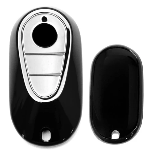 iJDMTOY Glossy Black Finish TPU Key Fob Protective Case w/ Face Panel Cover, Compatible with Mercedes-Benz W223 S-Class, W206 C-Class Gen4 Oval Shape Smart Key