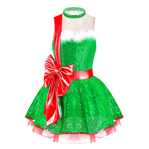 Yihuimin Kids Girls Christmas Costume Sleeveless Leotard Tutu Dress Sequins Dance Dress with Bowknot