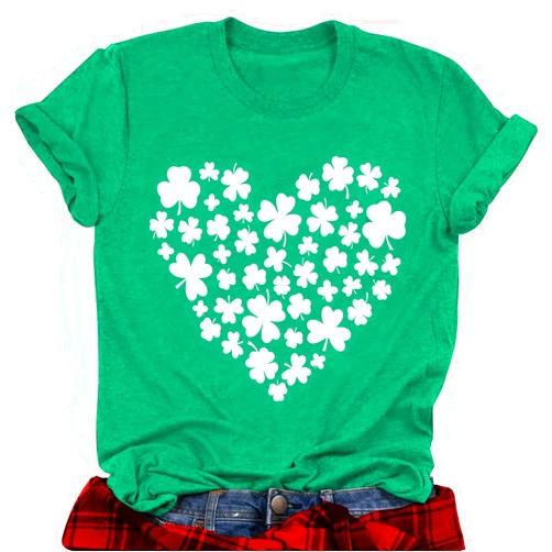 OJLPHH St. Patrick's Day Shirt Women Shamrock Green T-Shirts Short Sleeve Lucky Irish Bleached Tops