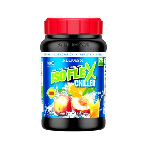 ALLMAX ISOFLEX Chiller Pure Whey Isolate Protein Powder – Gluten Free, Low Lactose, Sugar-Free – High-Protein, Clean, Keto-Friendly, Workout Supplement, Women and Men | Citrus Peach Sensation, 2lb
