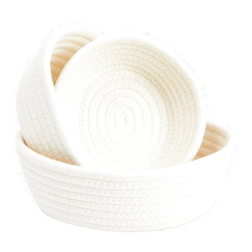 Juvale 3-Pack Small Round Cotton Rope Woven Storage Baskets - Nesting Bins for Organizing Home and Montessori Toys (White, 3 Sizes)