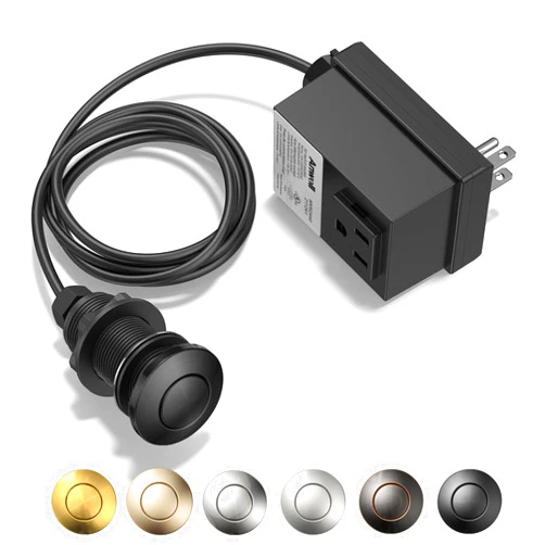 ANWOLL Garbage Disposal Air Switch Kit-Professional，Cordless Sink Top Waste Disposer On/Off， Garbage Disposal Button, Brass Made Cover, UL Listed