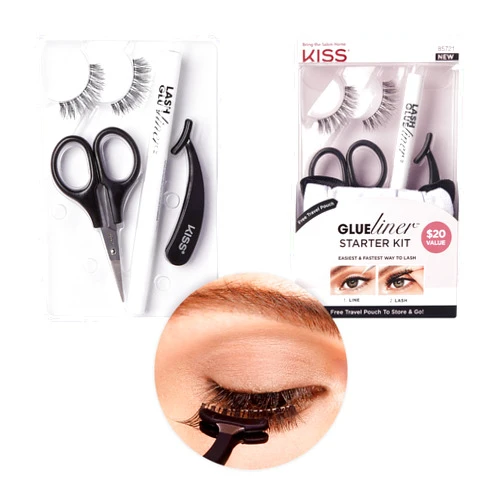 KISS Glueliner False Eyelashes, 'Glue Liner', 10 mm, Includes 1 Pair Of Lash, 1 Glue Liner, 1 Scissors, 1 Applicator, Travel Pouch, Contact Lens Friendly, Easy to Apply, Reusable Strip Lashes