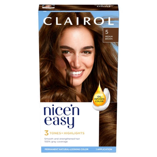 Clairol Nice'n Easy Permanent Hair Dye, 5 Medium Brown Hair Color, Pack of 1
