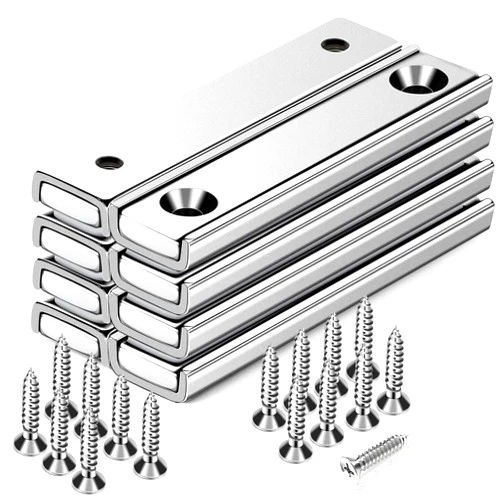 DIYMAG Strong Neodymium Rectangular Pot Magnets with Counter Bore, Countersunk Hole Magnets with Mounting Screws - 60x13.5x5mm, Pack of 8