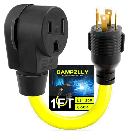 Campzlly Welder Adapter Cord, Nema L14-30P to 6-50R 4 Prong Twist Lock Generator Plug to 3 Prong Welder Adapter Power Cord, ETL Listed, 12 Inch