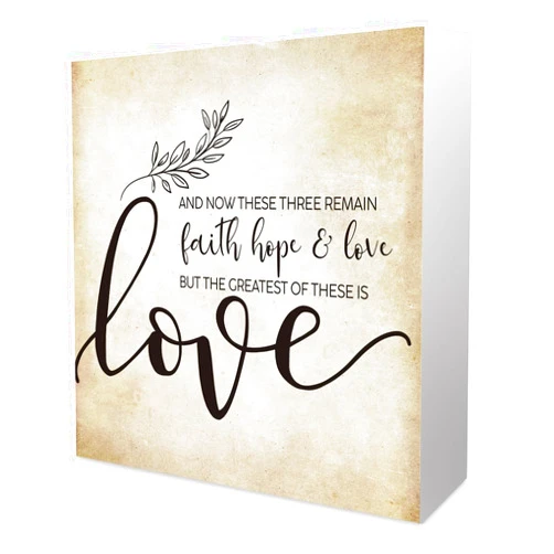 Summerjokes Inspirational Bible Verse 1 Corinthians 13:13 Faith Hope and Love Wooden Box Sign Scripture Desk Decor Rustic Scripture Wood Block Plaque Box Sign for Home Office Shelf Table Decoration