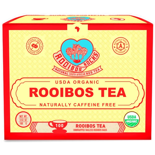 Rooibos Rocks Organic Red Rooibos Tea Bags 100 Count - Naturally Sweet Herbal Tea Safe for Children & Pregnant Women - Low Tannin, Premium South African Caffeine Free Tea Bags Sustainably & Ethically Farmed