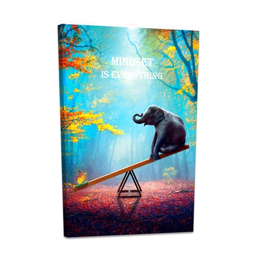 SKASNFAI Elephant Wall Art Mindset Motivation Office Wall Canvas Animals Poster Framed Artwork for Living room Ready to Hang (16x24 inch)