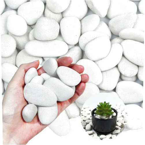 Lechloris 20Ib Pearl White River Rocks for Landscaping-Polished Pebbles for Plants-Garden Decorative Stones-1-1.5