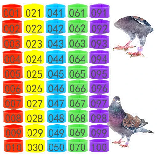 Kailund 100Pcs 8mm Bird Leg Bands Rings - Colorful 001-100 Numbered Pigeon Foot Rings Birds Tags Leg Bands Clip for Quail, Dove, Lovebirds, Finch and Small Poultry