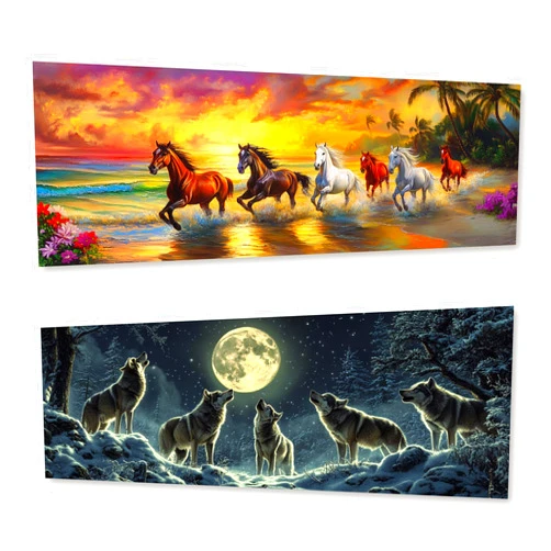 Zariocy 2 Pack Large Diamond Art Kits for Adults Horse & Wolf, DIY Diamond Painting Art Animals Round Full Drill Crystal Diamond Embroidery Paintings Arts Craft for Home Wall Decor 31.5x11.81 inch