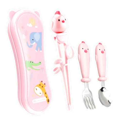 Goryeo Baby Toddler Utensils Stainless Steel Kids Silverware Set with Kids Spoons and Forks Set and Kids Chopsticks for Self Feeding Learning with Portable Case