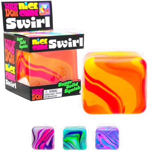 Schylling NeeDoh Nice Cube Swirl - Sensory Toy with a Super Solid Squish - Unique, Swirling Color Blend - Ages 3 and Up - Color May Vary - 2 Pack