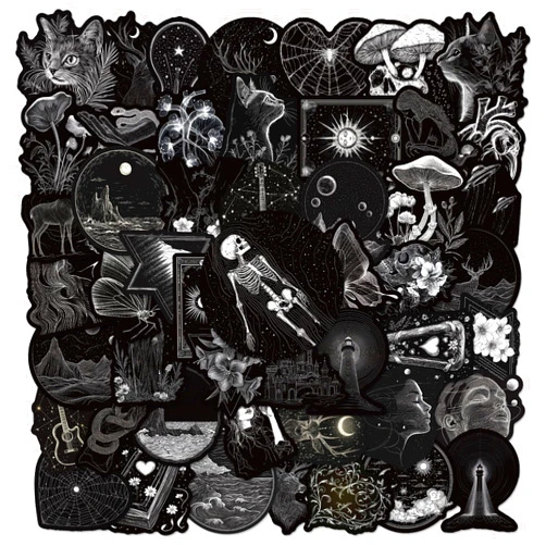RGBEE 50Pcs Black Anime Stickers Pack, Waterproof Cool Graffiti Decals for Laptop, Skateboard, Journal, Scrapbooking, Water Bottle, Hydro Flask, Computer
