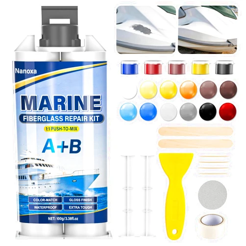 Nanoxa Marine Fiberglass Repair Kit, Gel Coat Repair Kit for Boats with Color Match, Fiberglass Boat Repair Kit, Weather-Resistant Epoxy Filler for Boats Fix Deep Cracks, Chips, Holes & Scratches