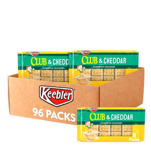 Keebler Sandwich Crackers, Single Serve Snack Crackers, Lunch Snacks, Club and Cheddar (96 Packs)