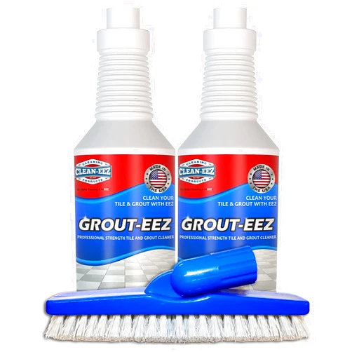 Clean-eez Cleaning Products Clean-eez Grout Cleaner 2 Pack with Free Stand-Up Brush - Stain Remover Heavy-Duty Scrubber - Bathroom Shower Ceramic Porcelain - Easy Control Flip Top Cap - 32 oz.