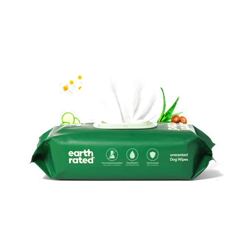 Earth Rated Pet Wipes for Dogs and Cats, Hypoallergenic, Cleaning and Hydrating, for Grooming Paws, Body and Butt, Unscented, 100 Count