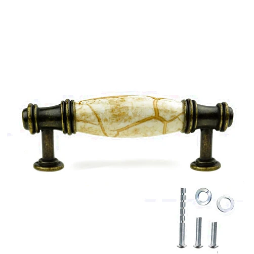 DIY Decor Hub DIY Décor Hub - Antique Brass Cabinet Pulls, 20-Pc Drawer Pull Set w/Rounded Ceramic Cabinet Handles, Handles for Cabinets and Drawers, Brown Marble Accent, 3 inches