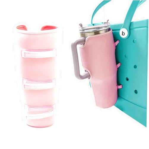 MOSZANDI Bogg Bag Cup Holder for Stanley, Drink Cup Holder for Bogg Bag 40 Oz Water Bottle Holder Attachment Automotive Cup Holders Compatible with All Bogg Bag/Simply Southern Beach Tote Bag(Pink)