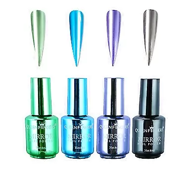 tkrady 4 Pcs 8ml Nail Art Polish Gorgeous Gel Nail Polish Semi-Mirror Chrome Mirror Effect Nail Lacquer Long Lasting Nail Polish Set
