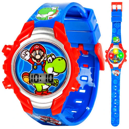 Accutime Super Mario Kids Digital Watch with Yoshi, LED Light Show, Soft Silicone Strap, Durable Kid-Friendly Design, Fun Time-Telling for Boys and Girls