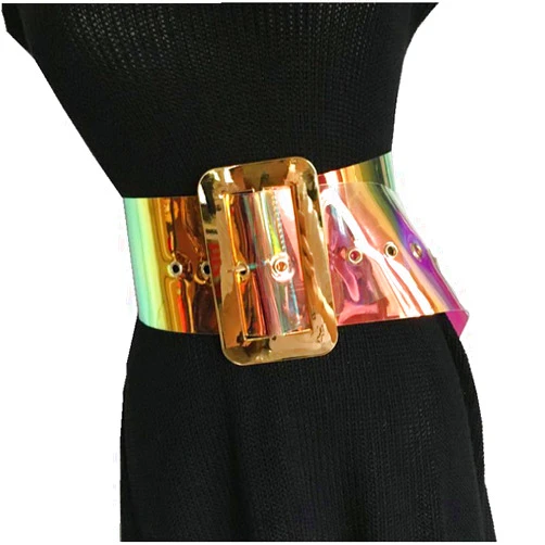 Towonder Women Fashion iridescent Clear Belt Transparent PVC chunk Waist Belt Waistband Cinch Dress Belt 3.5