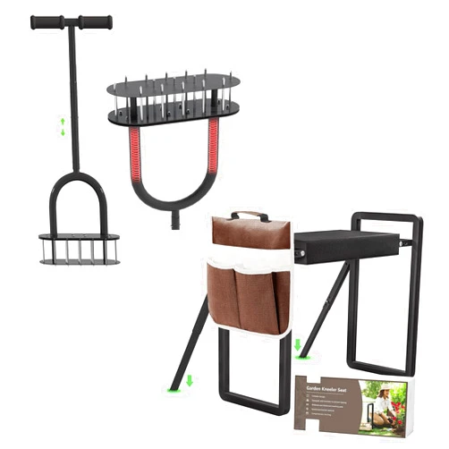 Onadak Lawn Aerator and Garden Kneeling Bench Gardening Set