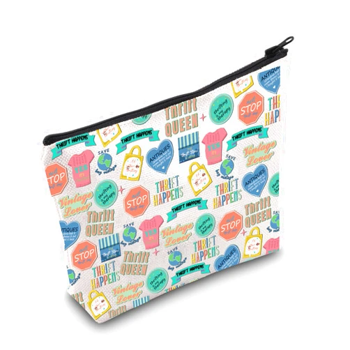 LEVLO Thrifting is My Therapy Pencil Case Thrift Queen Cosmetic Bag Thrift Store Shopper Birthday Gift for Mom BFF (THRIFT HAPPENS)