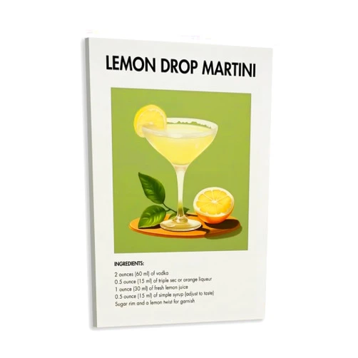 MjZephrion Cocktail Bar Wall Art Decor Vintage Lemon Drop Martini Cocktail Posters Classic Cocktail Bar Cart Canvas Print Wall Art Funky Cocktail Drink Pictures Alcohol Wall Decor 12x18in Framed