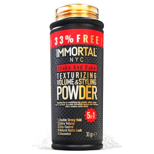 Immortal NYC 5-in-1 Shake and Rake Volume & Styling Powder - Flex Strong Hold - Mattifying All Natural, Unscented Hair Powder for Men - No Residue, All Hair Types