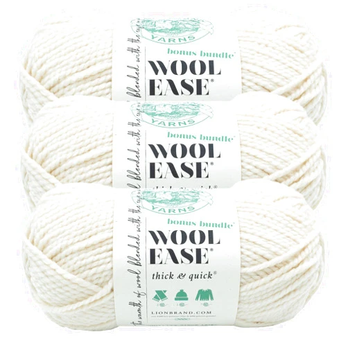 Lion Brand Yarn (3 Pack) Lion Brand Yarn Wool-Ease Thick & Quick Bonus Bundle Bulky Yarn, Fisherman