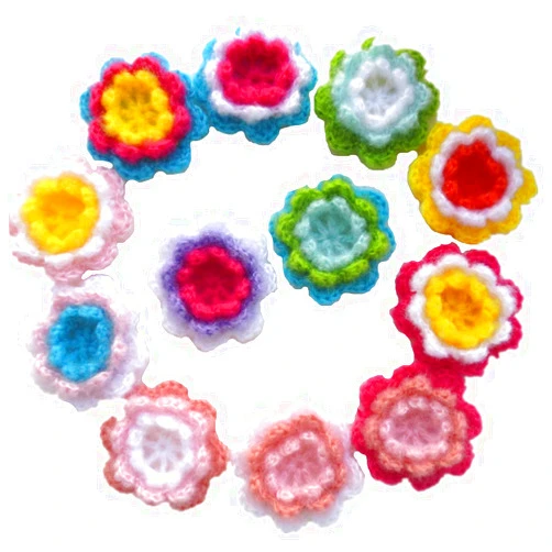 Ximkee 12pcs Assorted 3D Three Layers 3 Colors Crochet Flowers Knitted Handmade Applique Crochet Flower Patch Embellishments DIY Hair Accessories Jewelry Making Phone Case