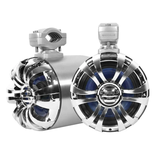 Rockville WB65 2 x 6.5 600w Metal Marine Wakeboar.d Tower Speakers + Swivel Brackets, 2 Pack, Stainless Steel