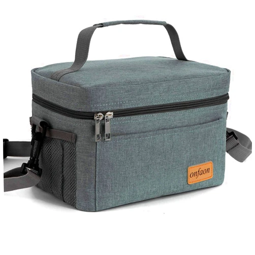 ONFAON Lunch Bag for Men/Women, Insulated Reusable Lunch Box Leakproof Cooler Tote Bag Freezable with Adjustable Shoulder Strap for Office Work Picnic Beach(Grey)