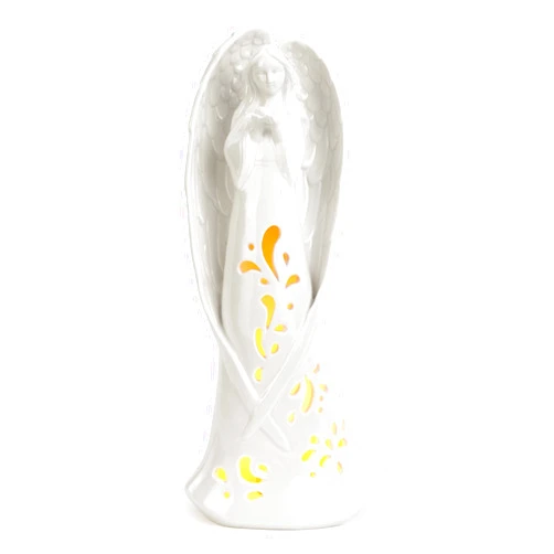Napco Imports Standing Angel with Design White 5.5 x 12.75 Porcelain LED Tabletop Figurine
